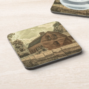 Rustic Western Country Farmhouse Chic Red Barn Coaster
