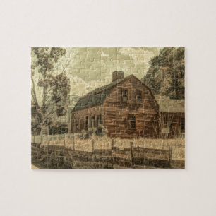 Rustic Western Country Farmhouse Chic Red Barn Jigsaw Puzzle