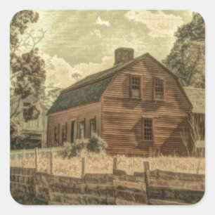 Rustic Western Country Farmhouse Chic Red Barn Square Sticker