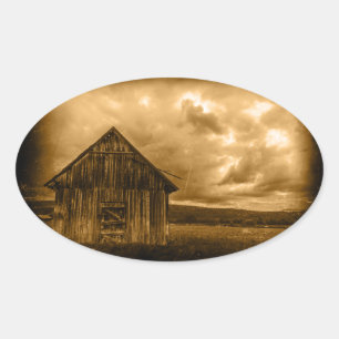 rustic western country farmhouse old barn oval sticker