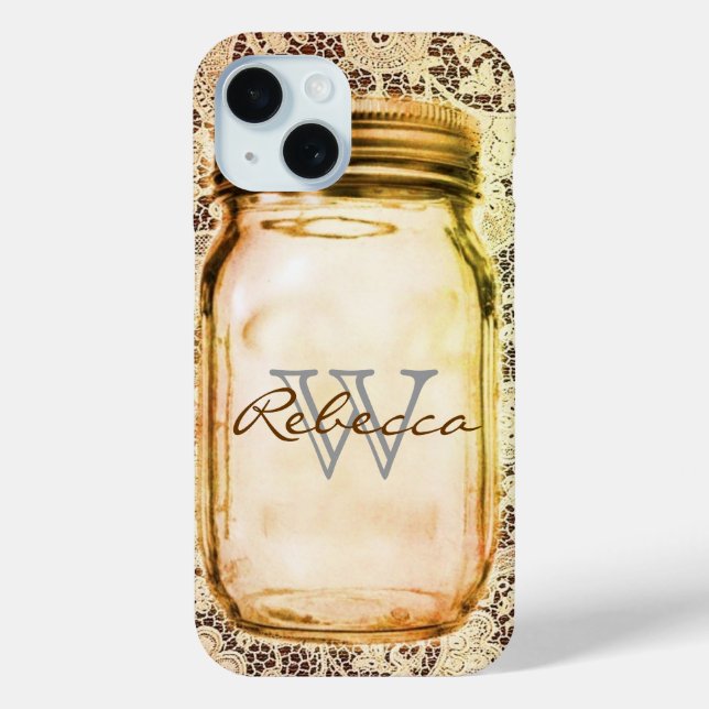 rustic western country lace customisable mason jar Case-Mate iPhone case (Back)