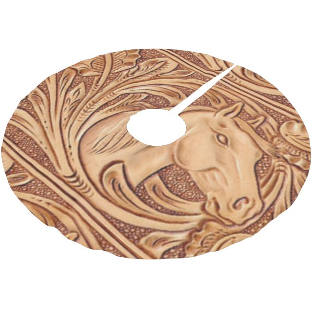 rustic western country leather equestrian horse brushed polyester tree skirt (Angled)