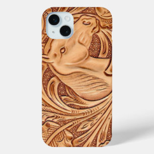 rustic western country leather equestrian horse iPhone 15 mini case