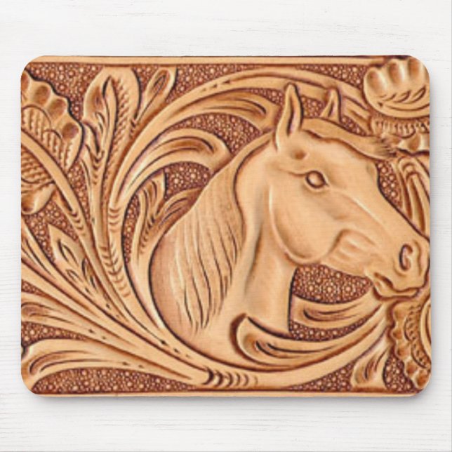 rustic western country leather equestrian horse mouse mat (Front)