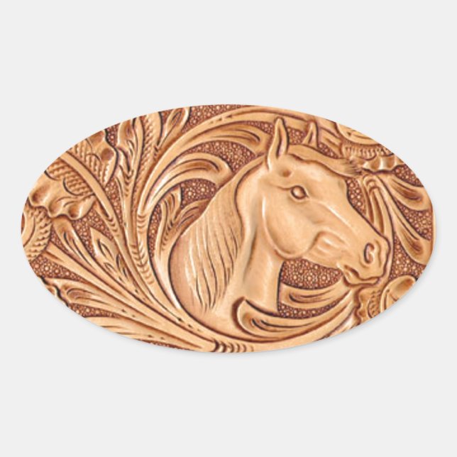 rustic western country leather equestrian horse oval sticker (Front)