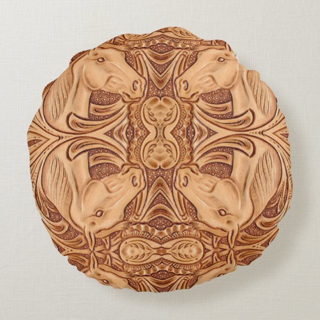 rustic western country leather equestrian horse round cushion (Back)