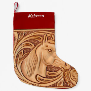 rustic western country leather equestrian horse small christmas stocking
