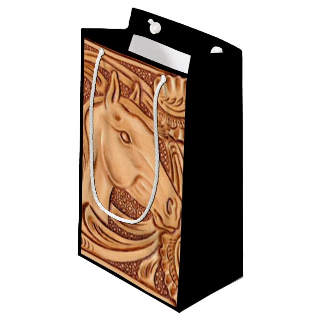 rustic western country leather equestrian horse small gift bag (Front Angled)