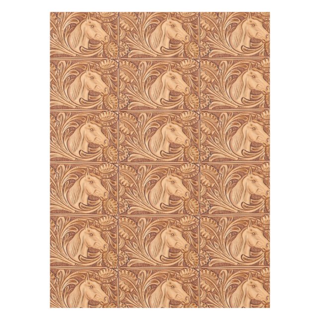 rustic western country leather equestrian horse tablecloth (Front)