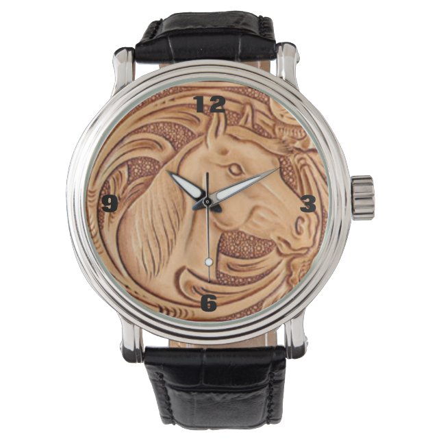 rustic western country leather equestrian horse watch (Front)