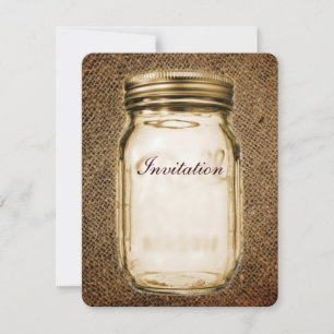 Rustic western country mason jar burlap wedding invitation