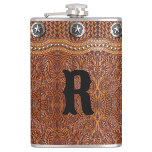 Rustic Western Country Monogram Initial Groomsman Hip Flask