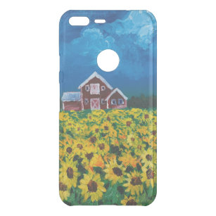 rustic western country red barn sunflower field uncommon google pixel XL case