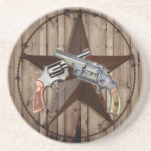 rustic western country texas star cowboy pistols coaster (Front)