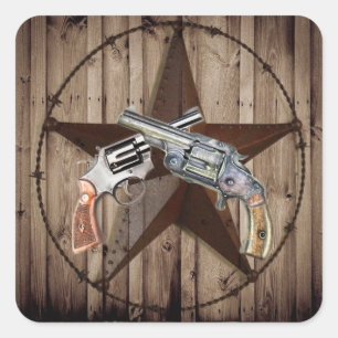 rustic western country texas star cowboy pistols square sticker