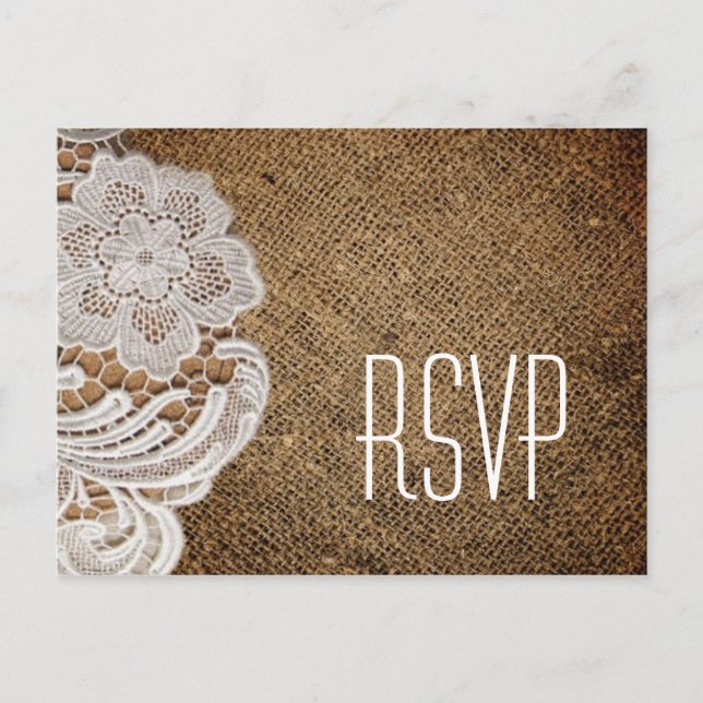 rustic western country wedding burlap and lace invitation postcard (Front)