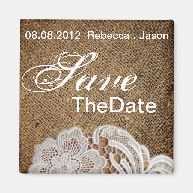rustic western country wedding burlap and lace magnet (Front)