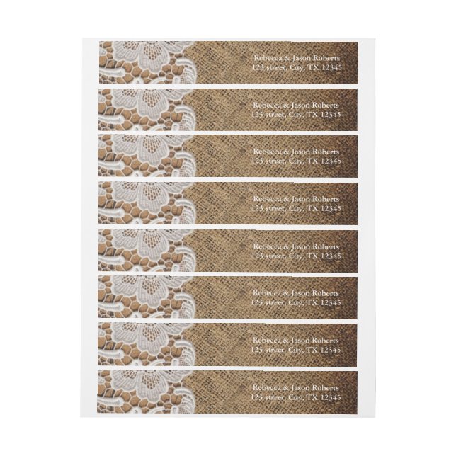 rustic western country wedding burlap and lace wraparound address label (Sheet)