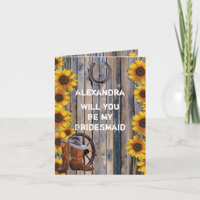 Rustic western country will you be my bridesmaid invitation (Front)