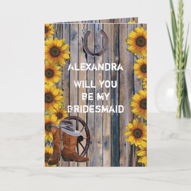 Rustic western country will you be my bridesmaid invitation (Front)