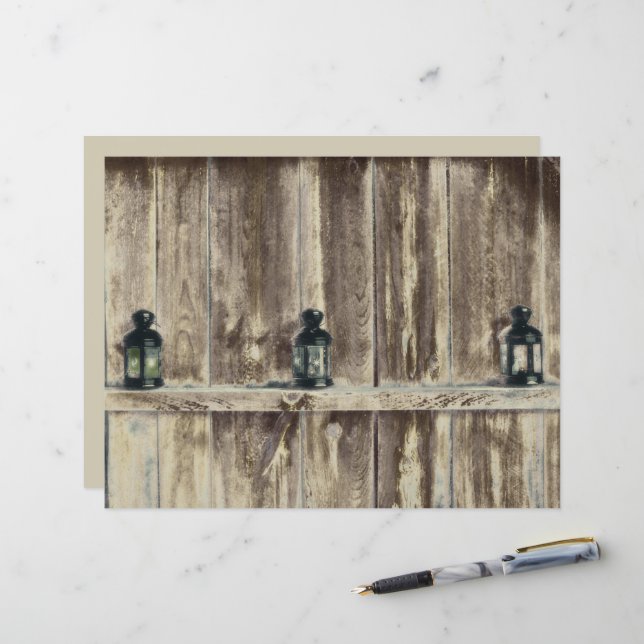 Rustic Western Country Wood Barn Lanterns (Front/Back In Situ)