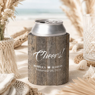 rustic western country woodgrain barn wedding can cooler