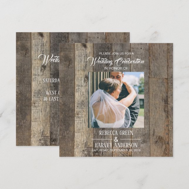 rustic western country woodgrain barn wedding invitation (Front/Back)