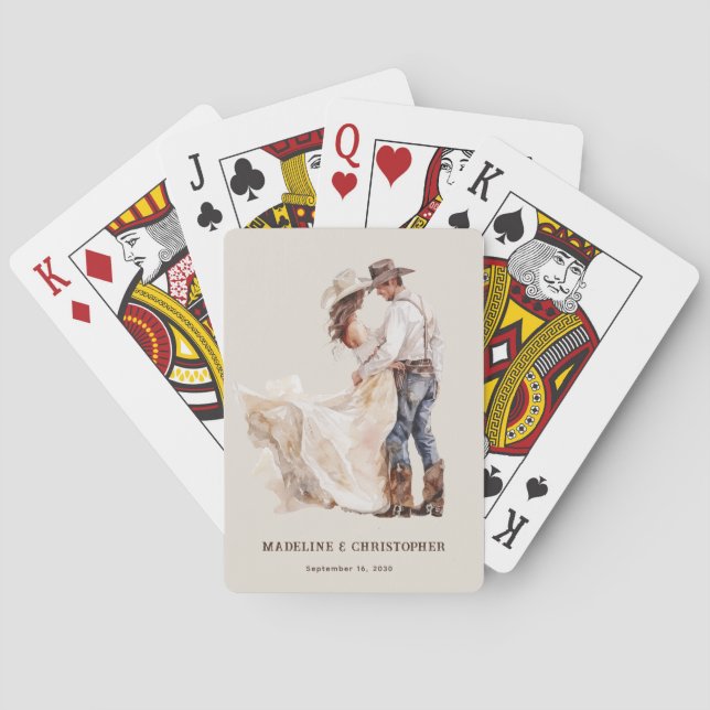 Rustic Western Couple Wedding Playing Cards (Back)