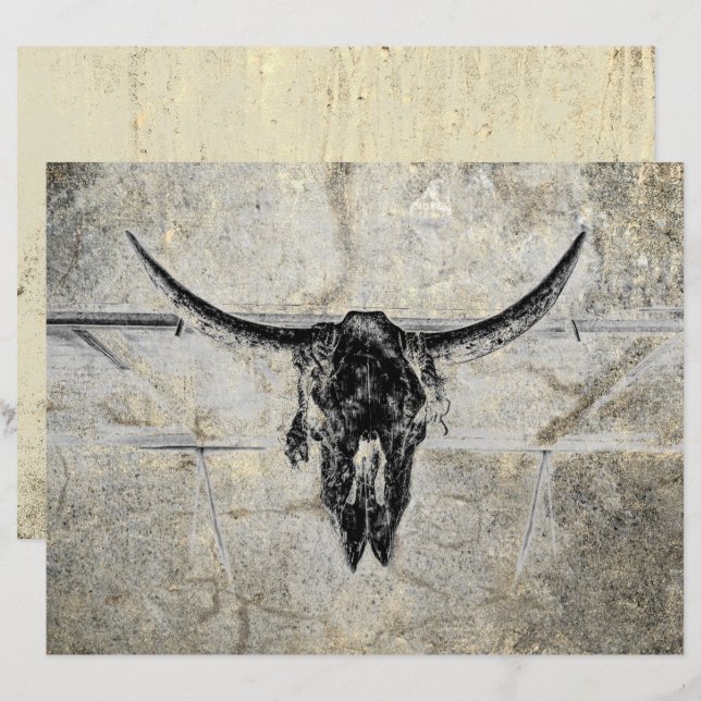 Rustic Western Cow Skull Black Texture Decoupage (Front/Back)