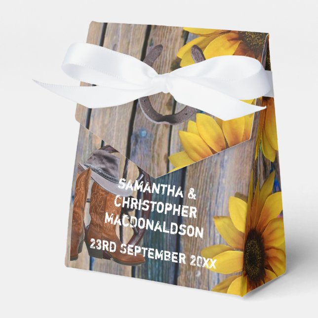 Rustic western cowboy and country floral wedding favour box (Front Side)