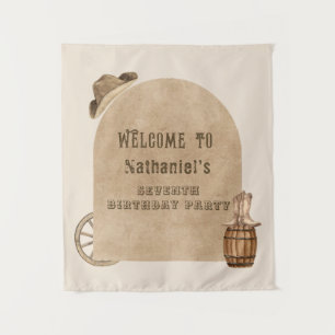 Rustic western cowboy birthday backdrop tapestry
