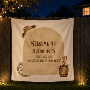 Rustic western cowboy birthday backdrop tapestry