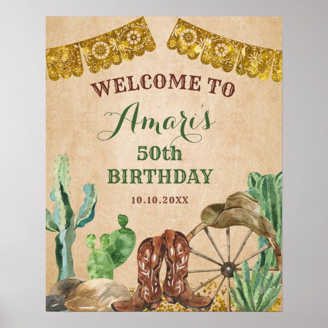 Rustic Western Cowboy Birthday Welcome Sign (Front)