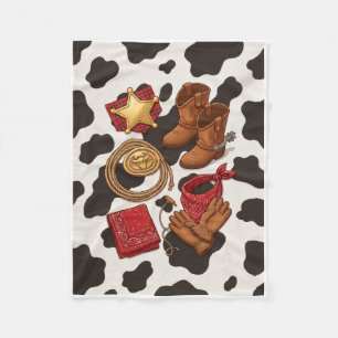 Rustic Western Cowboy Boots And Leather Pattern Fl Fleece Blanket