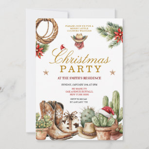 Rustic Western Cowboy Boots & Cactus Holiday  Invitation