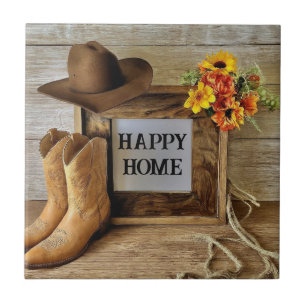 Rustic Western Cowboy Boots Watercolor Tile