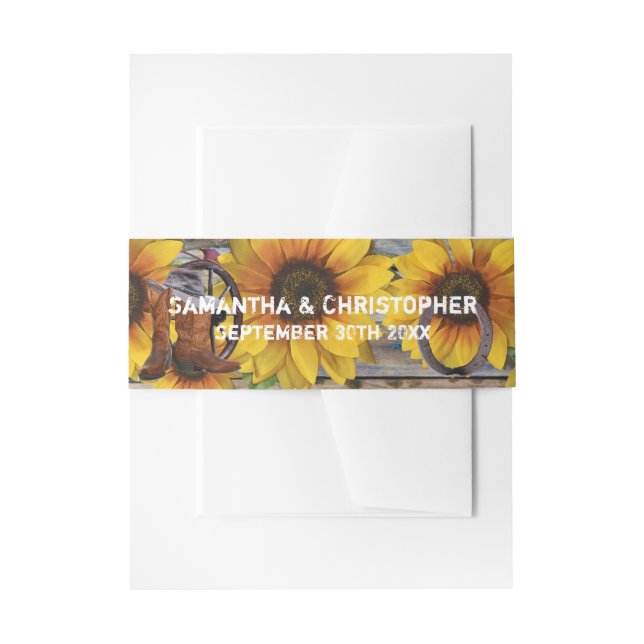 Rustic western cowboy country floral wedding invitation belly band (Front Example)
