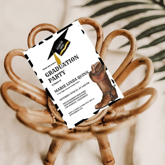 Rustic Western Cowboy Graduation Party Invitation (Creator Uploaded)