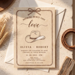 Rustic Western Cowboy Hat Lasso Rope Wedding Invitation