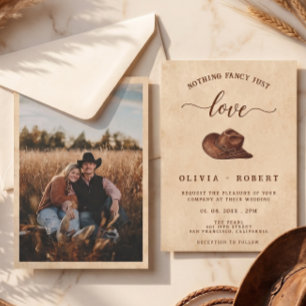 Rustic Western Cowboy Hat Photo Wedding Invitation