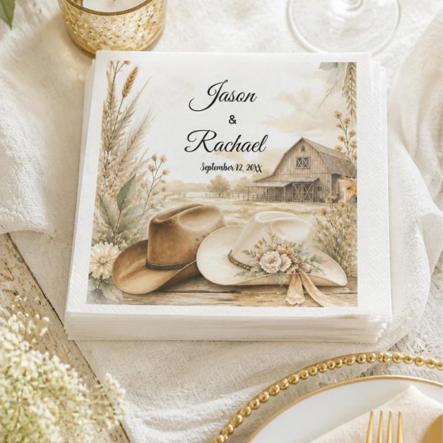 Rustic Western Cowboy Hat Wedding Cocktail Napkin (Creator Uploaded)