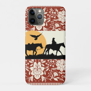 Rustic Western Cowboy Horse Floral Folk Art Sunset iPhone 11 Pro Case
