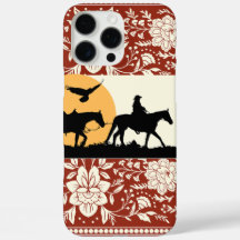 Rustic Western Cowboy Horse Floral Folk Art Sunset