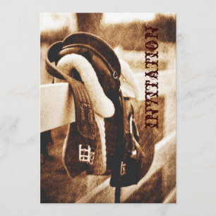 Rustic western cowboy horse saddle wedding invitation