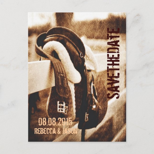 Rustic western cowboy horse wedding save the date announcement postcard (Front)