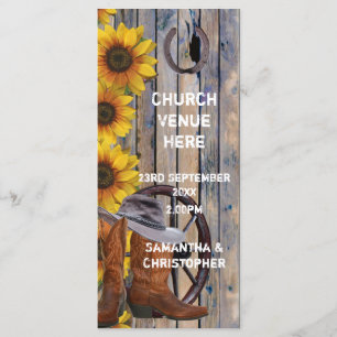 Rustic western cowboy theme church wedding program programme