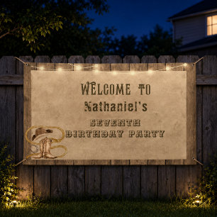 Rustic western cowboy you are wanted birthday banner