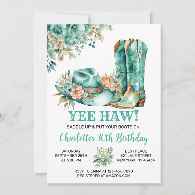 Rustic Western Cowgirl Birthday Party Invitation (Front)