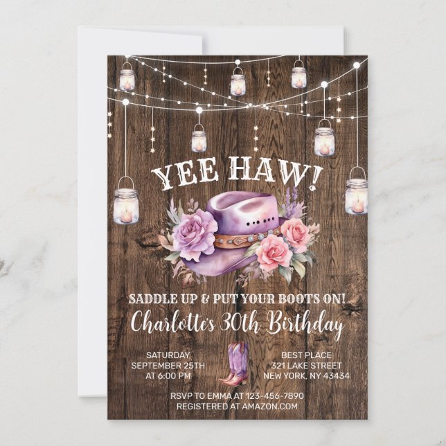 Rustic Western Cowgirl Birthday Party Invitation (Front)