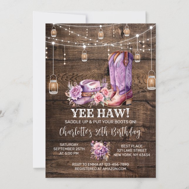 Rustic Western Cowgirl Birthday Party Invitation (Front)